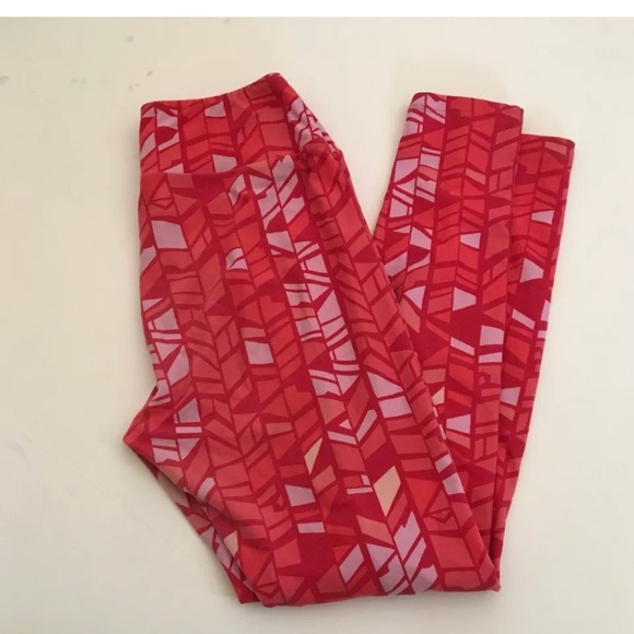 3LuLaRoe OS Pink Key/heart/geometric Leggings - Picture 3 of 6